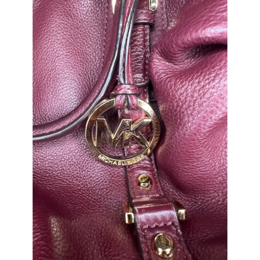 Michael Kors Womens Satchel Pebbled Leather Crossbody Bag Burgundy Medium